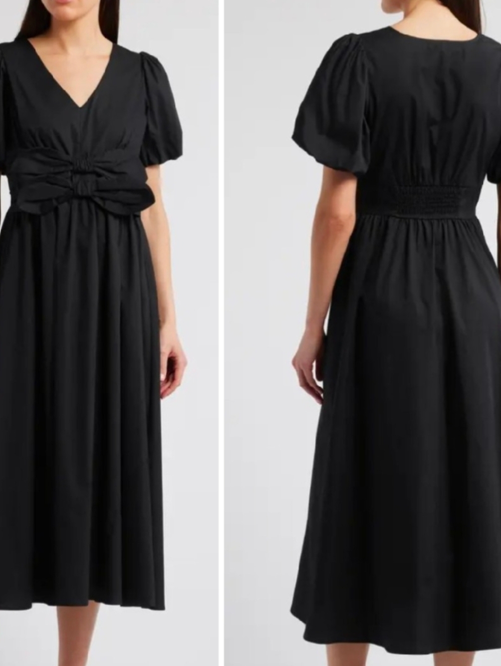 Moon River Front Bow Detail Cotton Poplin Midi Dress Size Med